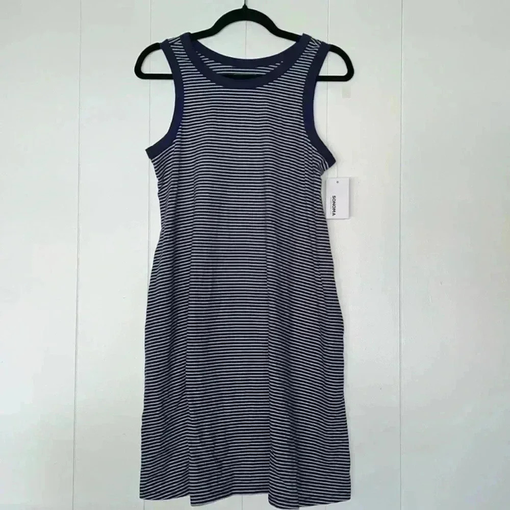 Sonoma Women’s Navy and White Striped Dress NWT X13